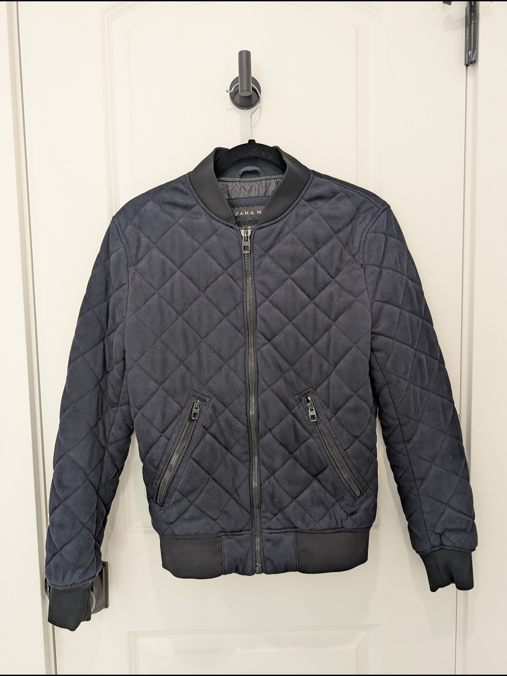 Zara Quilted Bomber Jacket in Dark Blue